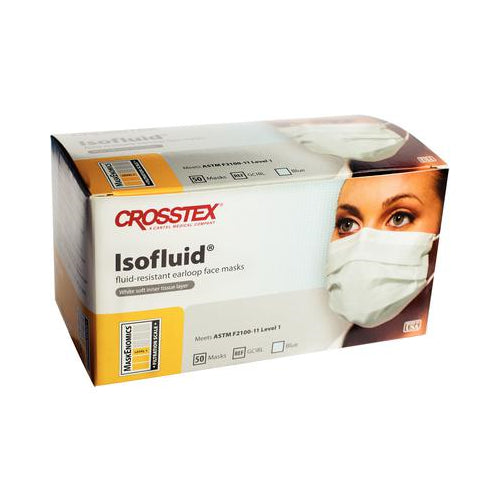 Crosstex GCIBL Isofluid Earloop Face Masks ASTM Level 1 Fluid Resistant Blue 50/Bx Crosstex GCIBL Isofluid Earloop Face Masks ASTM Level 1 Fluid Resistant Blue 50/Bx